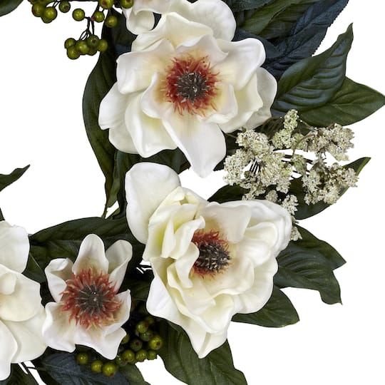 22" White Magnolia Wreath